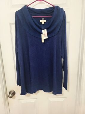 Cupio Navy Cowl Neck Long Sleeve Top